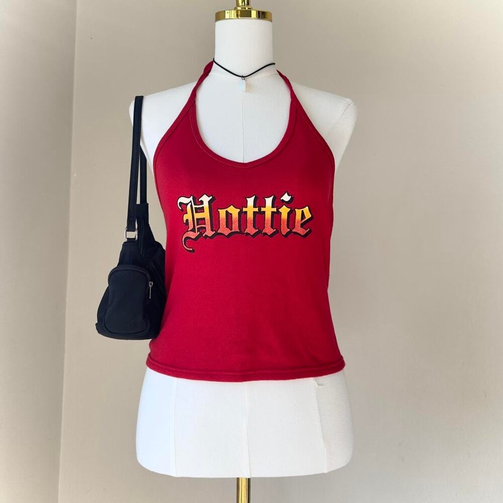 Vintage Y2K No Boundaries Red “Hottie” Spellout Halter Graphic Top - Size 1X